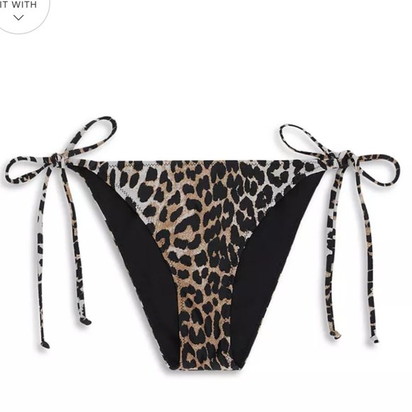 Ganni Other - GANNI NWOT Brown Black Leopard Printed Side Tie Bikini Bottom 38
